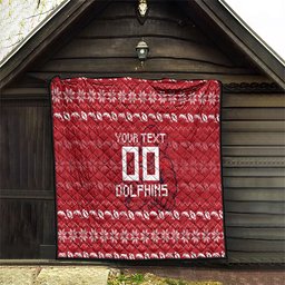 Personalized Dolphins Christmas Quilt Australian Rugby Fans - Pixelated Ugly Xmas Pattern Mascot Santa