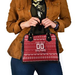 Personalized Dolphins Christmas Shoulder Handbag Australian Rugby Fans - Pixelated Ugly Xmas Pattern Mascot Santa