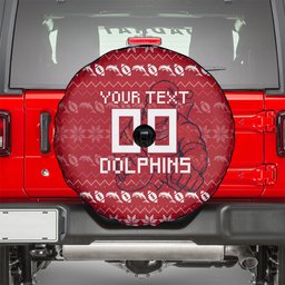 Personalized Dolphins Christmas Spare Tire Cover Australian Rugby Fans - Pixelated Ugly Xmas Pattern Mascot Santa