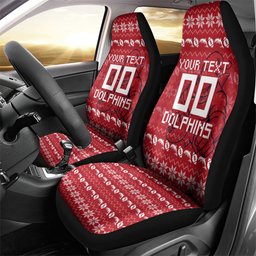 Personalized Dolphins Christmas Car Seat Cover Australian Rugby Fans - Pixelated Ugly Xmas Pattern Mascot Santa
