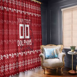 Personalized Dolphins Christmas Window Curtain Australian Rugby Fans - Pixelated Ugly Xmas Pattern Mascot Santa