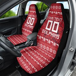 Personalized Dolphins Christmas Car Seat Cover Australian Rugby Fans - Pixelated Ugly Xmas Pattern Mascot Santa
