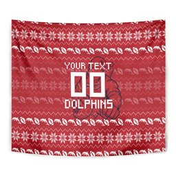 Personalized Dolphins Christmas Tapestry Australian Rugby Fans - Pixelated Ugly Xmas Pattern Mascot Santa