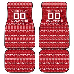 Personalized Dolphins Christmas Car Mats Australian Rugby Fans - Pixelated Ugly Xmas Pattern Mascot Santa