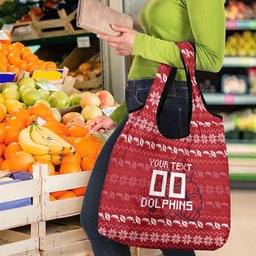 Personalized Dolphins Christmas Grocery Bag Australian Rugby Fans - Pixelated Ugly Xmas Pattern Mascot Santa