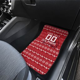 Personalized Dolphins Christmas Car Mats Australian Rugby Fans - Pixelated Ugly Xmas Pattern Mascot Santa