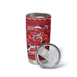 Personalized Dolphins Christmas Tumbler Cup Australian Rugby Fans - Pixelated Ugly Xmas Pattern Mascot Santa