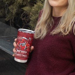 Personalized Dolphins Christmas Tumbler Cup Australian Rugby Fans - Pixelated Ugly Xmas Pattern Mascot Santa