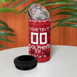 Personalized Dolphins Christmas 4 in 1 Can Cooler Tumbler Australian Rugby Fans - Pixelated Ugly Xmas Pattern Mascot Santa