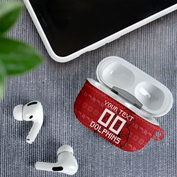 Personalized Dolphins Christmas AirPods Case Australian Rugby Fans - Pixelated Ugly Xmas Pattern Mascot Santa
