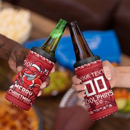 Personalized Dolphins Christmas 4 in 1 Can Cooler Tumbler Australian Rugby Fans - Pixelated Ugly Xmas Pattern Mascot Santa