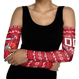 Personalized Dolphins Christmas Arm Sleeves Australian Rugby Fans - Pixelated Ugly Xmas Pattern Mascot Santa