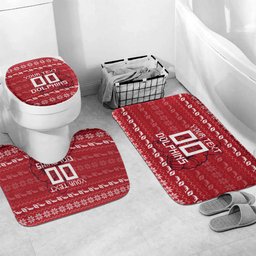 Personalized Dolphins Christmas Bathroom Set Australian Rugby Fans - Pixelated Ugly Xmas Pattern Mascot Santa
