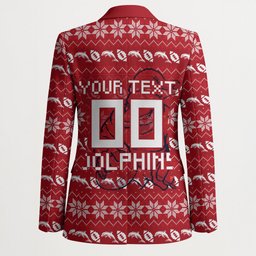 Personalized Dolphins Christmas Blazer Australian Rugby Fans - Pixelated Ugly Xmas Pattern Mascot Santa
