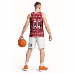 Personalized Dolphins Christmas Basketball Jersey Australian Rugby Fans - Pixelated Ugly Xmas Pattern Mascot Santa
