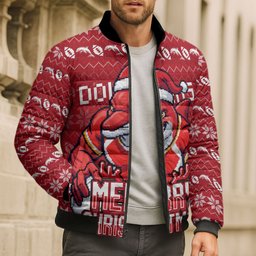 Personalized Dolphins Christmas Bomber Puffer Jacket Australian Rugby Fans - Pixelated Ugly Xmas Pattern Mascot Santa