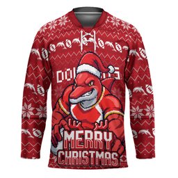 Personalized Dolphins Christmas Hockey Jersey Australian Rugby Fans - Pixelated Ugly Xmas Pattern Mascot Santa