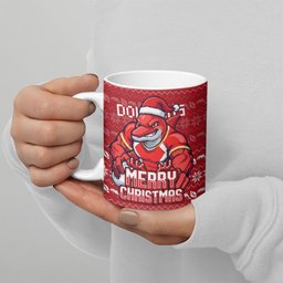 Personalized Dolphins Christmas Ceramic Mug Australian Rugby Fans - Pixelated Ugly Xmas Pattern Mascot Santa