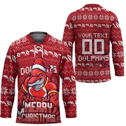 Personalized Dolphins Christmas Hockey Jersey Australian Rugby Fans - Pixelated Ugly Xmas Pattern Mascot Santa