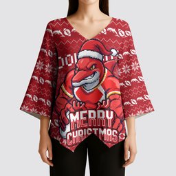 Personalized Dolphins Christmas Kimono Sleeve Blouse Australian Rugby Fans - Pixelated Ugly Xmas Pattern Mascot Santa