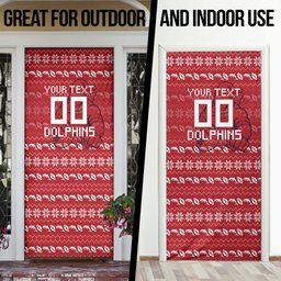 Personalized Dolphins Christmas Door Cover Australian Rugby Fans - Pixelated Ugly Xmas Pattern Mascot Santa