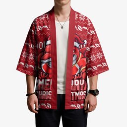 Personalized Dolphins Christmas Kimono Australian Rugby Fans - Pixelated Ugly Xmas Pattern Mascot Santa
