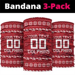 Personalized Dolphins Christmas Neck Gaiter Australian Rugby Fans - Pixelated Ugly Xmas Pattern Mascot Santa