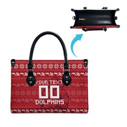 Personalized Dolphins Christmas Leather Bag Australian Rugby Fans - Pixelated Ugly Xmas Pattern Mascot Santa