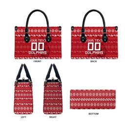 Personalized Dolphins Christmas Leather Bag Australian Rugby Fans - Pixelated Ugly Xmas Pattern Mascot Santa