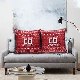 Personalized Dolphins Christmas Pillow Cover Australian Rugby Fans - Pixelated Ugly Xmas Pattern Mascot Santa