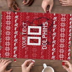 Personalized Dolphins Christmas Puzzle Australian Rugby Fans - Pixelated Ugly Xmas Pattern Mascot Santa