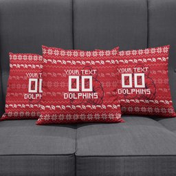 Personalized Dolphins Christmas Pillow Cover Australian Rugby Fans - Pixelated Ugly Xmas Pattern Mascot Santa