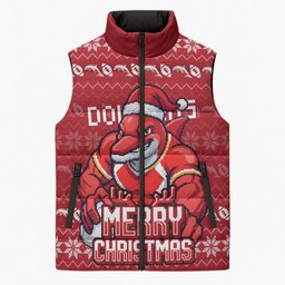 Personalized Dolphins Christmas Sleeveless Puffer Jacket Australian Rugby Fans - Pixelated Ugly Xmas Pattern Mascot Santa