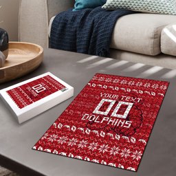 Personalized Dolphins Christmas Puzzle Australian Rugby Fans - Pixelated Ugly Xmas Pattern Mascot Santa