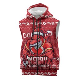 Personalized Dolphins Christmas Sleeveless Zip Hoodie Australian Rugby Fans - Pixelated Ugly Xmas Pattern Mascot Santa