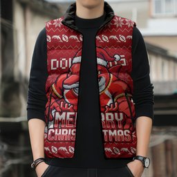 Personalized Dolphins Christmas Sleeveless Puffer Jacket Australian Rugby Fans - Pixelated Ugly Xmas Pattern Mascot Santa