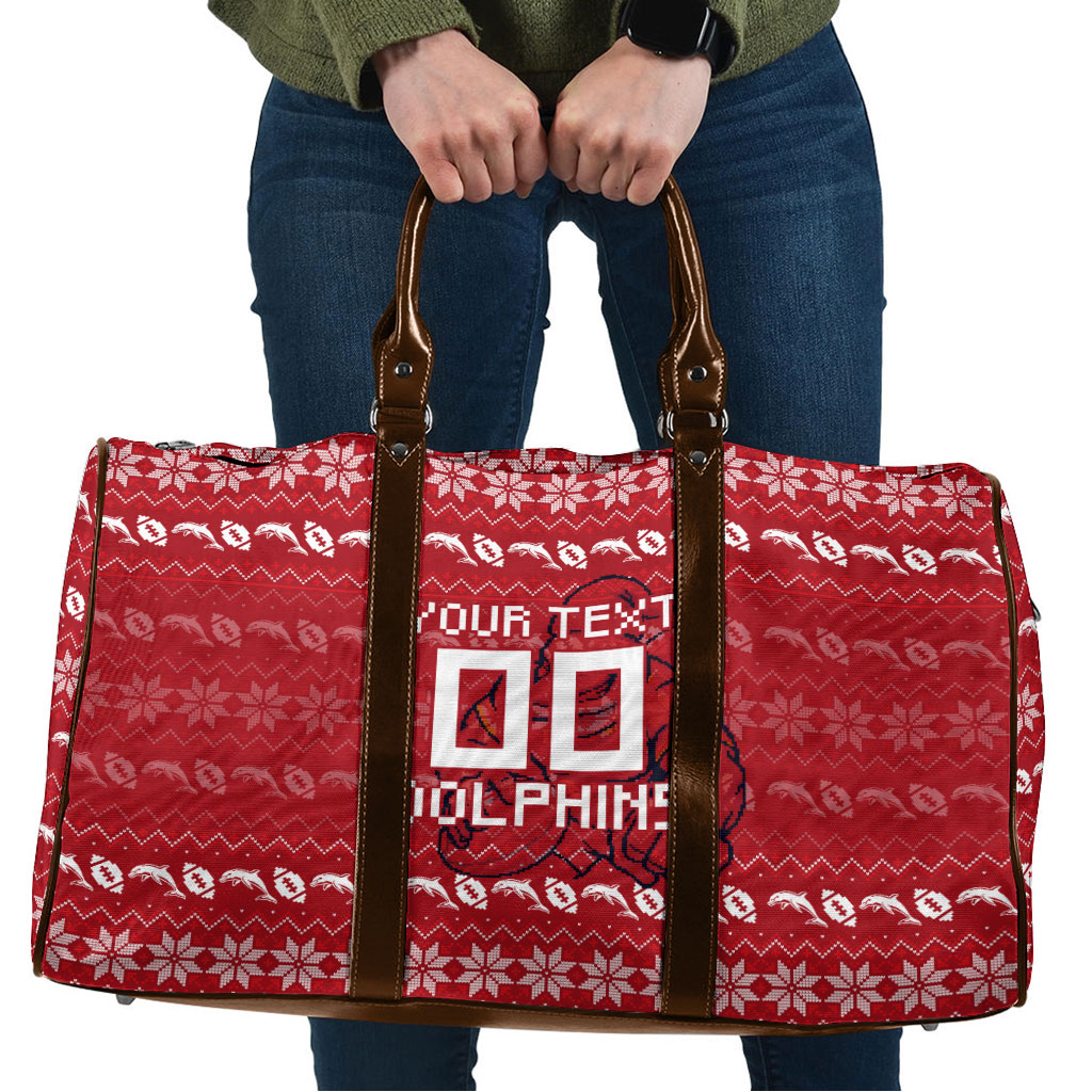 Personalized Dolphins Christmas Travel Bag Australian Rugby Fans - Pixelated Ugly Xmas Pattern Mascot Santa