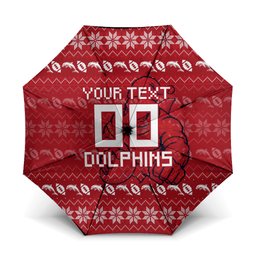 Personalized Dolphins Christmas Umbrella Australian Rugby Fans - Pixelated Ugly Xmas Pattern Mascot Santa