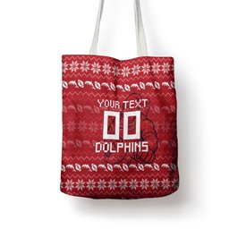 Personalized Dolphins Christmas Tote Bag Australian Rugby Fans - Pixelated Ugly Xmas Pattern Mascot Santa