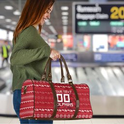 Personalized Dolphins Christmas Travel Bag Australian Rugby Fans - Pixelated Ugly Xmas Pattern Mascot Santa