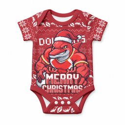 Personalized Dolphins Christmas Baby Onesie Australian Rugby Fans - Pixelated Ugly Xmas Pattern Mascot Santa