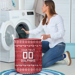 Personalized Dolphins Christmas Laundry Basket Australian Rugby Fans - Pixelated Ugly Xmas Pattern Mascot Santa