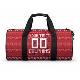 Personalized Dolphins Christmas Duffle Bag Australian Rugby Fans - Pixelated Ugly Xmas Pattern Mascot Santa