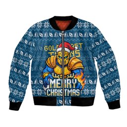 Personalized Gold Coast Titans Christmas Bomber Jacket Australian Rugby Fans - Pixelated Ugly Xmas Pattern Mascot Santa