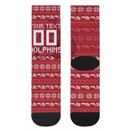 Personalized Dolphins Christmas Crew Socks Australian Rugby Fans - Pixelated Ugly Xmas Pattern Mascot Santa