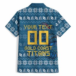 Personalized Gold Coast Titans Christmas Hawaiian Shirt Australian Rugby Fans - Pixelated Ugly Xmas Pattern Mascot Santa