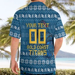 Personalized Gold Coast Titans Christmas Hawaiian Shirt Australian Rugby Fans - Pixelated Ugly Xmas Pattern Mascot Santa
