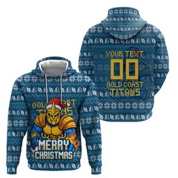 Personalized Gold Coast Titans Christmas Hoodie Australian Rugby Fans - Pixelated Ugly Xmas Pattern Mascot Santa