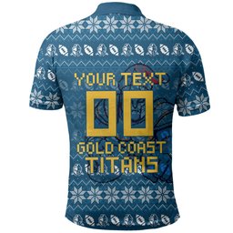 Personalized Gold Coast Titans Christmas Polo Shirt Australian Rugby Fans - Pixelated Ugly Xmas Pattern Mascot Santa
