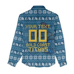 Personalized Gold Coast Titans Christmas Women Casual Shirt Australian Rugby Fans - Pixelated Ugly Xmas Pattern Mascot Santa